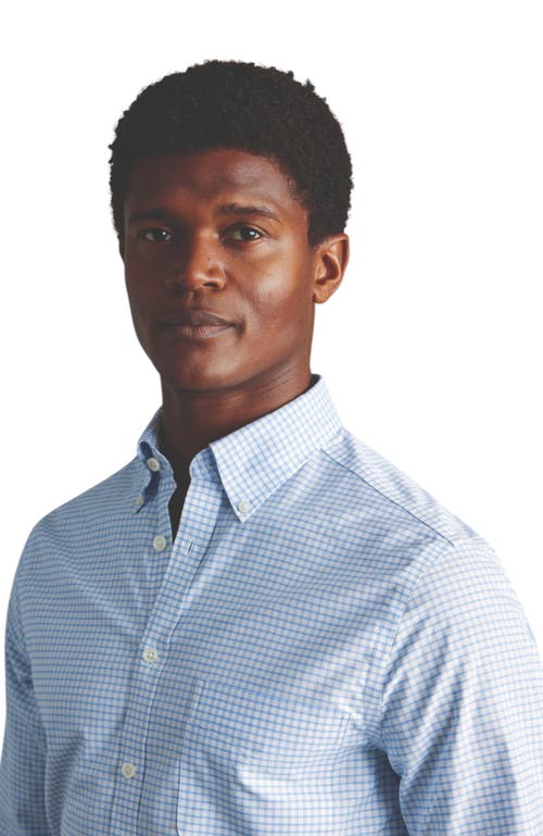 Shop Charles Tyrwhitt Non-iron Stretch Oxford Check Shirt In Cornflower Blue