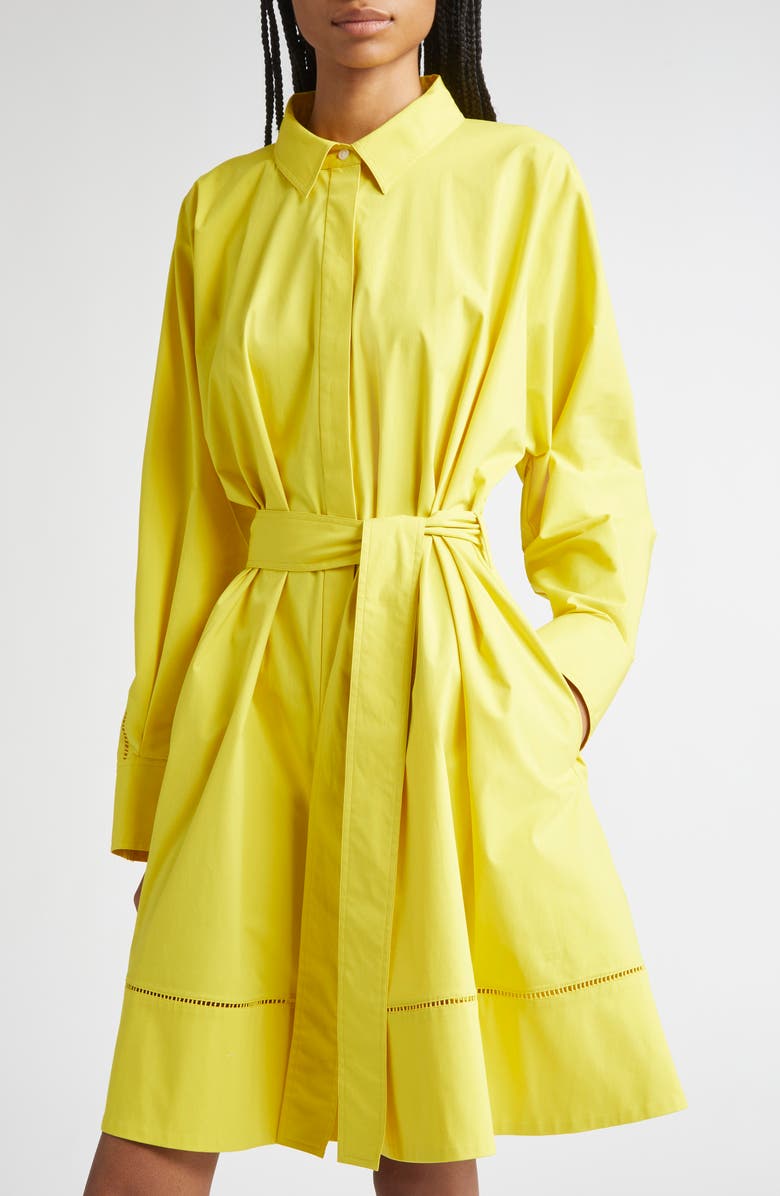 Proenza Schouler Sammy Long Sleeve Belted Stretch Cotton Poplin Shirtdress, Alternate, color, Yellow