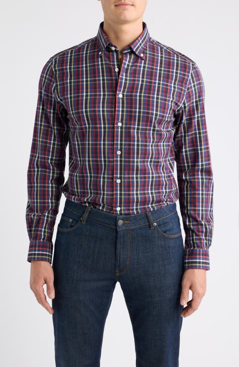 Battery Pane Plaid Performance Button-Down Shirt