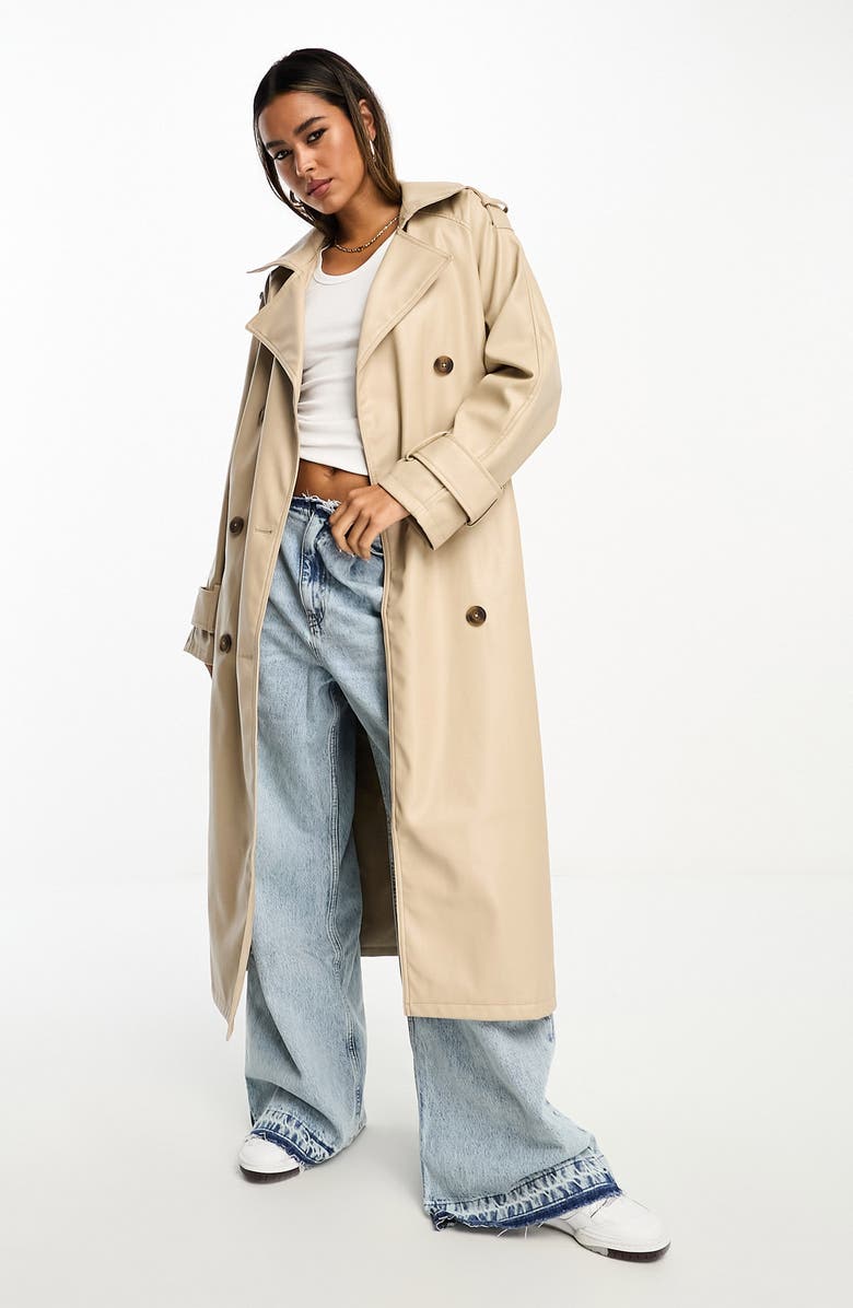 ASOS DESIGN Faux Leather Trench Coat, Main, color,