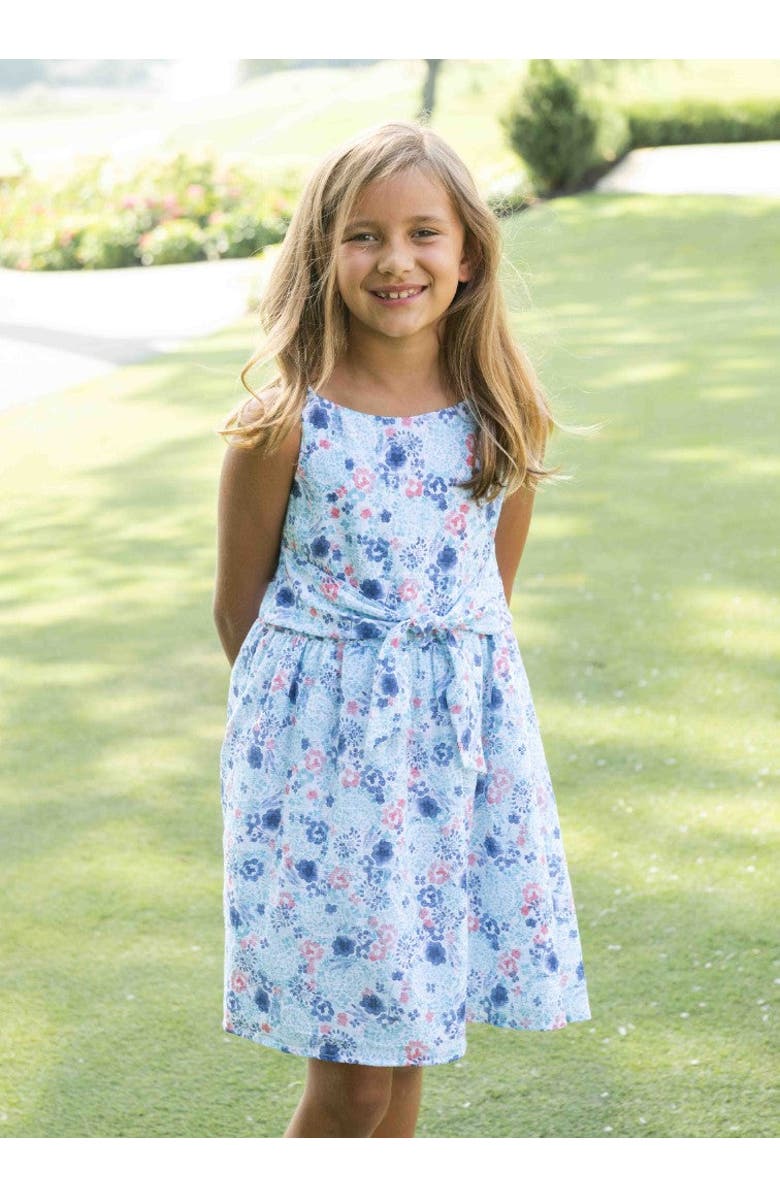 Florence Eiseman Floral Dress With Front Tie, Alternate, color, Blue / Multicolor