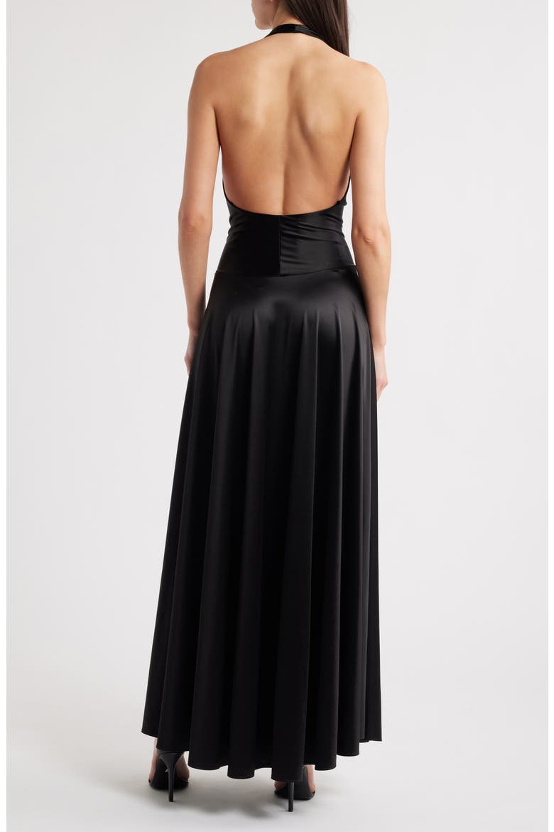 Adora Halter Satin Gown, Alternate, color, BLACK