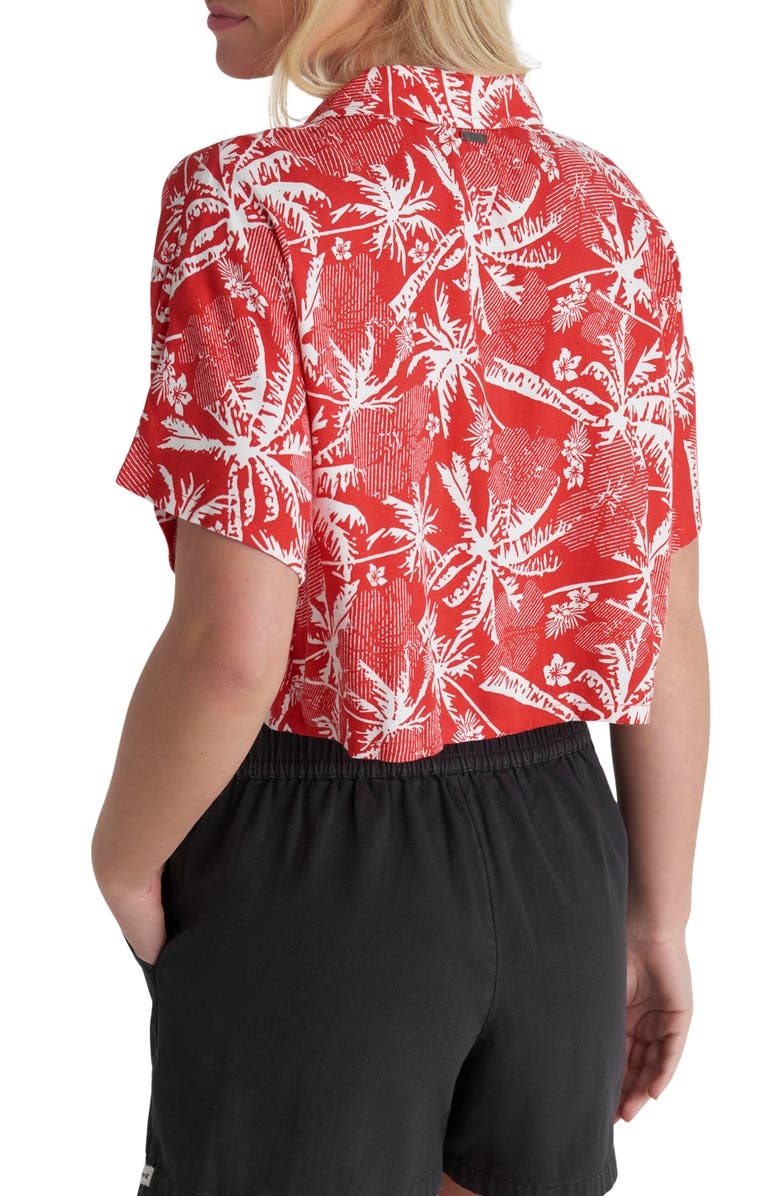 Hurley Getaway Island Print Crop Camp Shirt, Alternate, color, Float Red