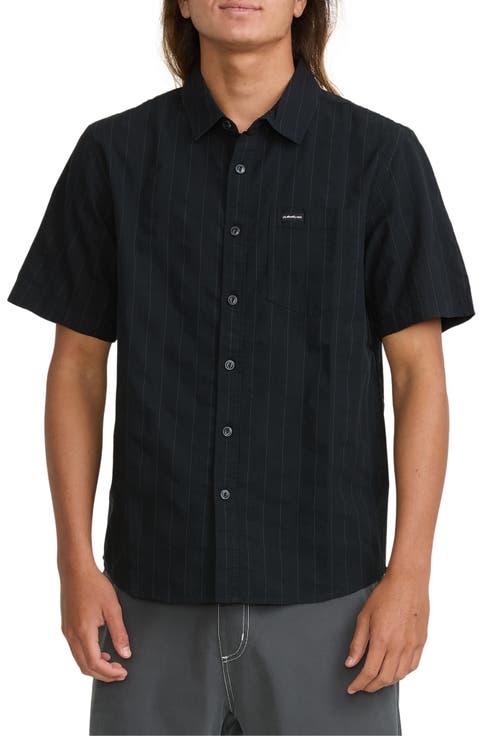 Dobby Stripe Classic Short Sleeve Cotton Button-Up Shirt