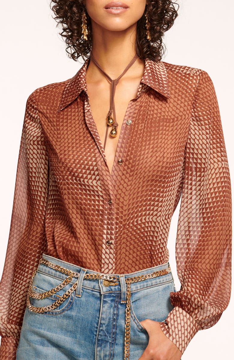 Ramy Brook Polly Metallic Stripe Geo Print Button-Up Shirt, Alternate, color,