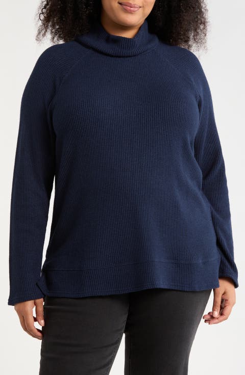 Cozy Cowl Neck Waffle Stitch Top (Plus)