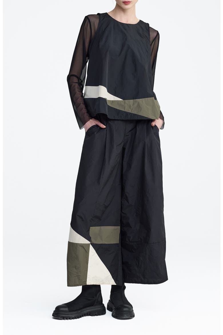 Tallora Asymmetric Panel Taffeta Top, Alternate, color, Black