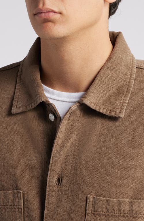 Frame Textured Terry Double Pocket Overshirt In Brown
