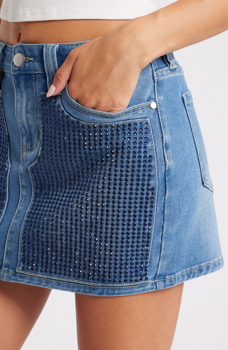 PTCL Rhinestone Denim Miniskirt, Alternate, color, Indigo