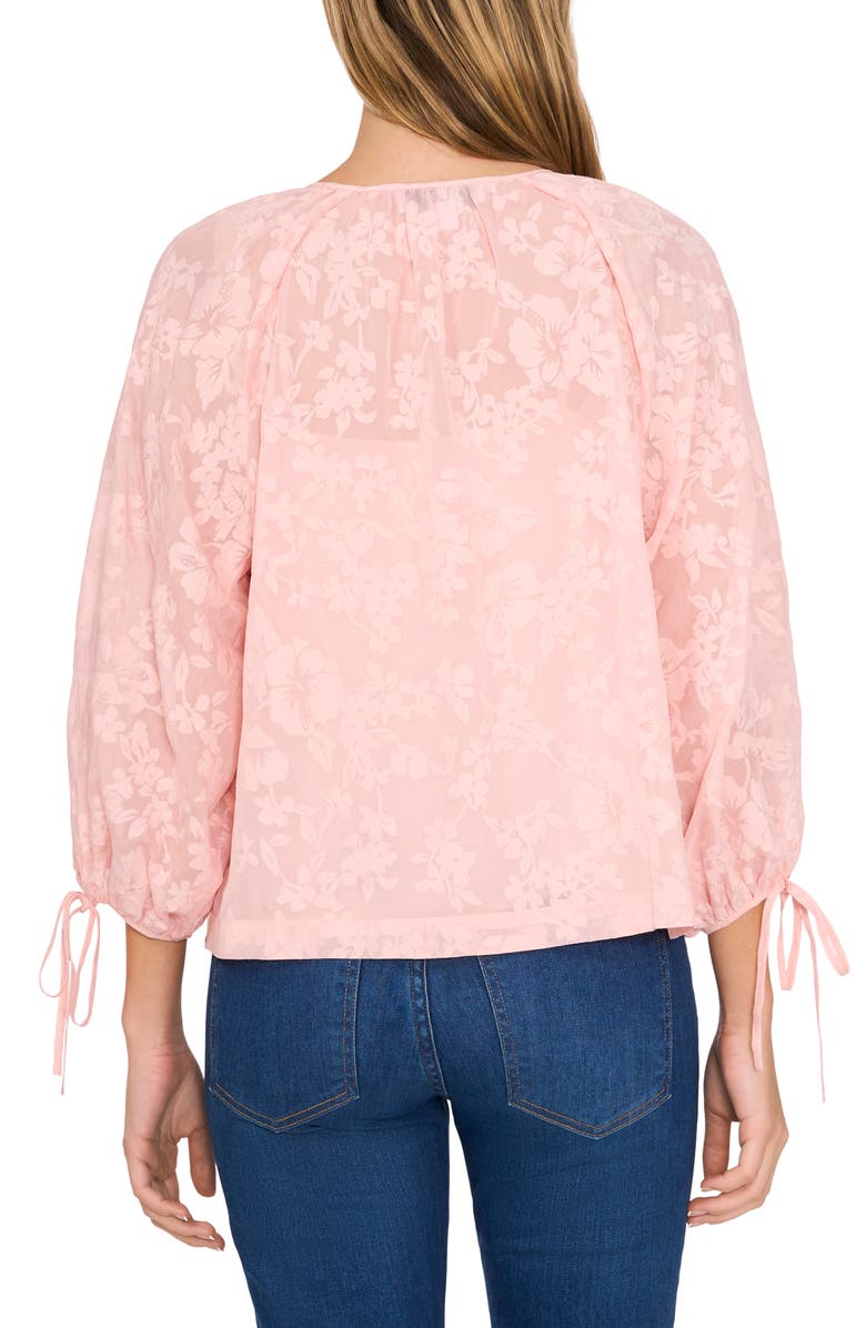 CeCe Floral Tie Neck Top, Alternate, color, Sugar Peach