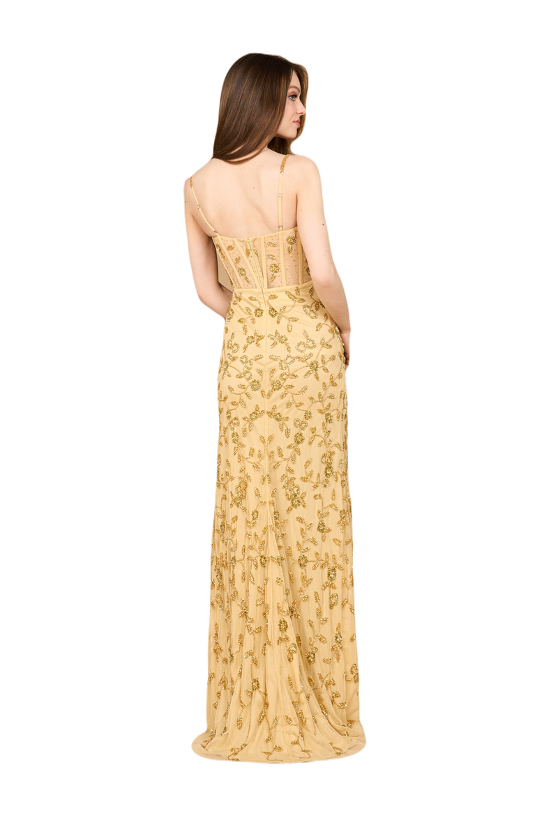Beaded Faux-Wrap V-Neck Bridal Gown, Alternate, color, Gold