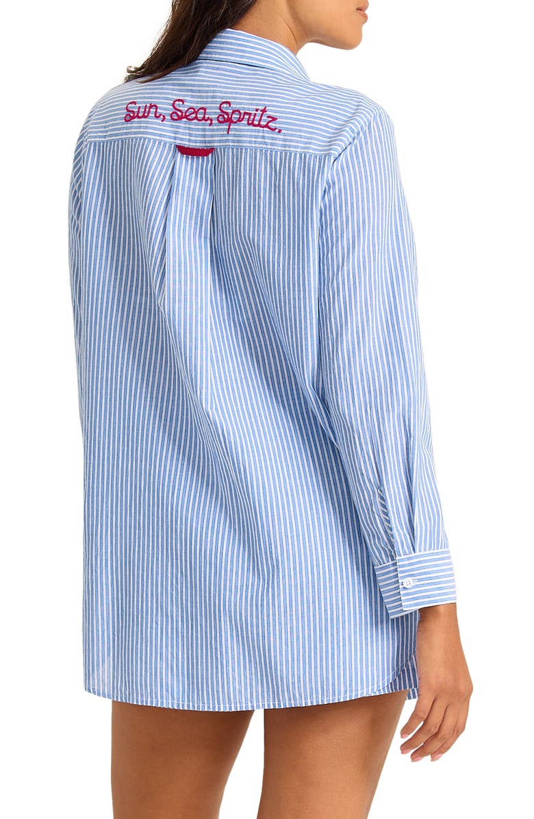 Tommy Bahama Sun, Sea, Spritz Embroidered Stripe Cover-Up Shirt, Alternate, color, 