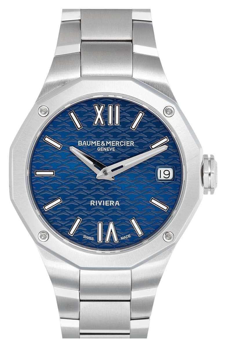 Baume & Mercier Riviera Bracelet Watch, 33mm, Main, color, Lacquered Blue