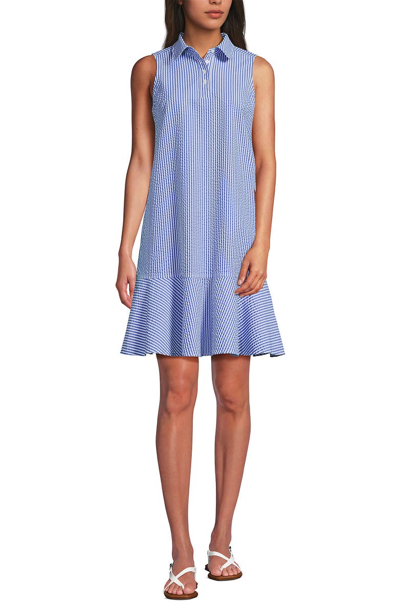 Lands' End Seersucker Tennis Dress, Main, color, Clear Blue/White Stripe