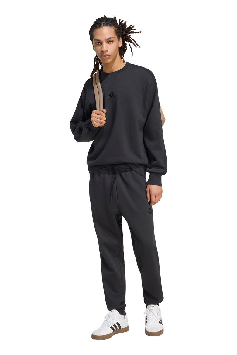 Essentials 3-Stripes Fleece Sweatshirt, Alternate, color, BLACK/ BLACK