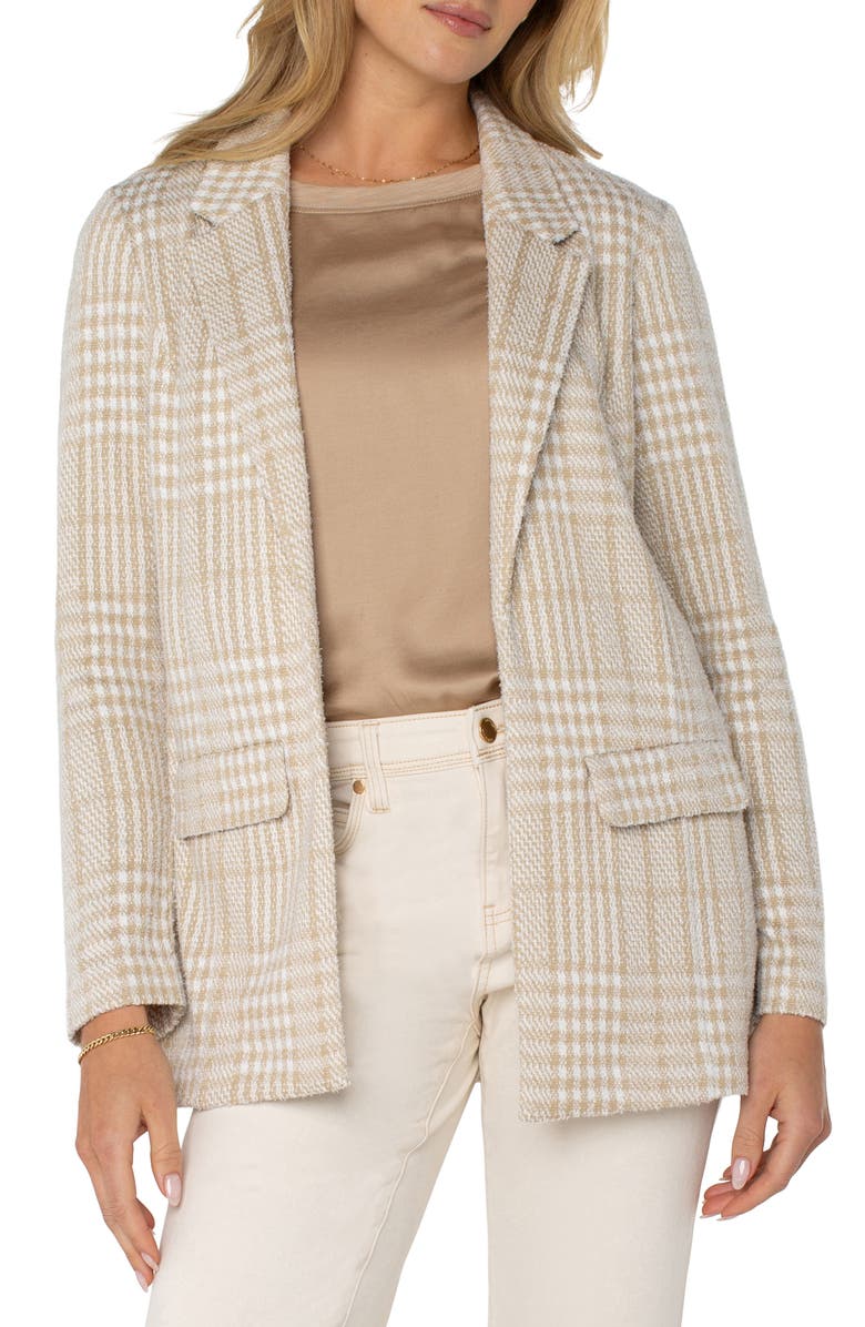 Liverpool Los Angeles Plaid Boyfriend Blazer, Alternate, color, Cream Tan Plaid