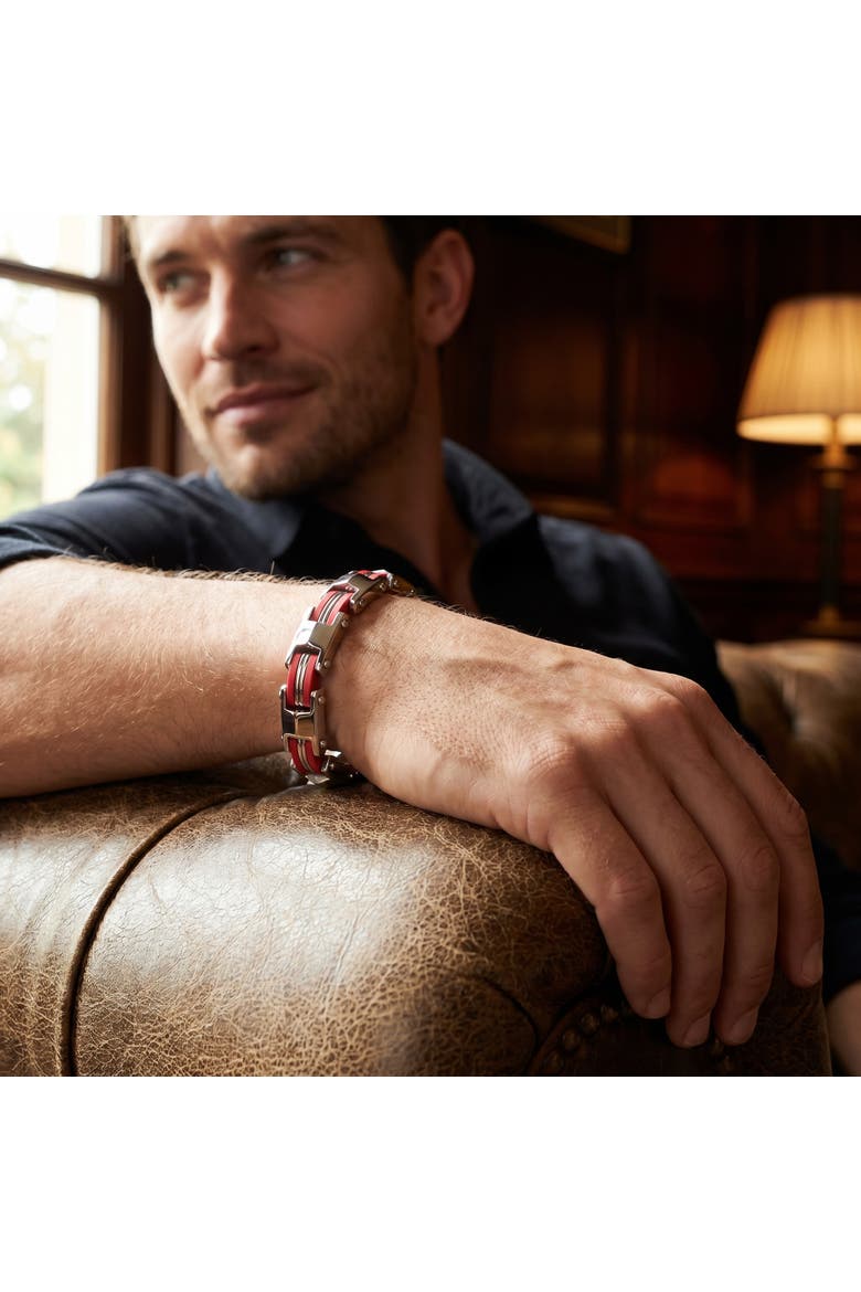Men's Steel And Red Two Tone 8mm Link Flexible Trigger Clasp  8.5 " Bracelet, Alternate, color, Stainless Steel
