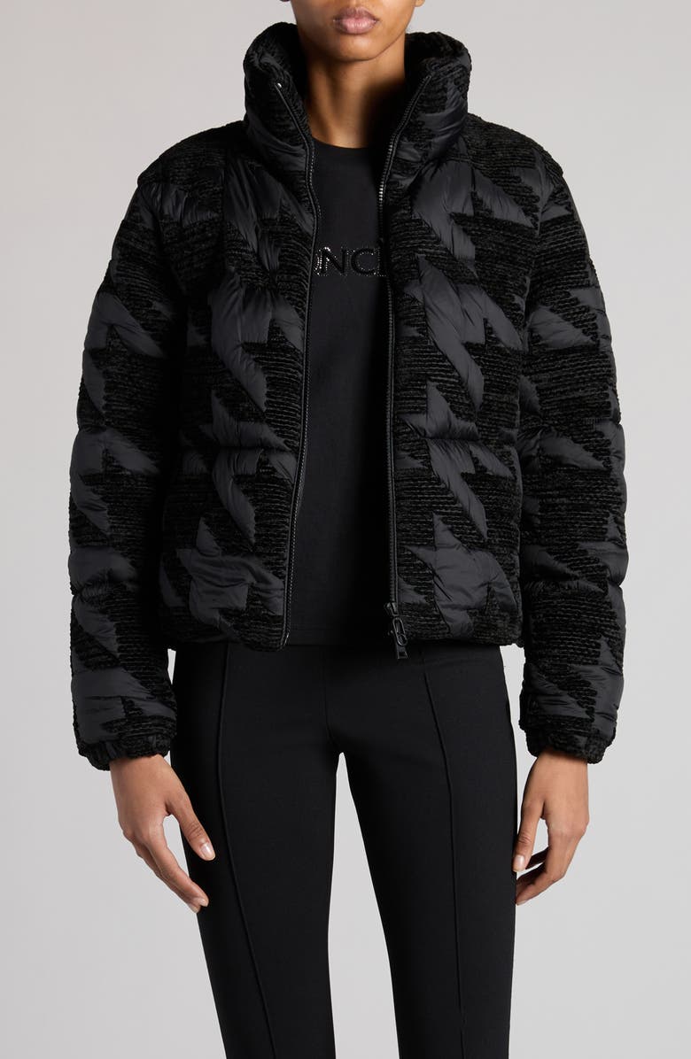 Moncler Evandra Houndstooth Down Puffer Jacket, Main, color, 