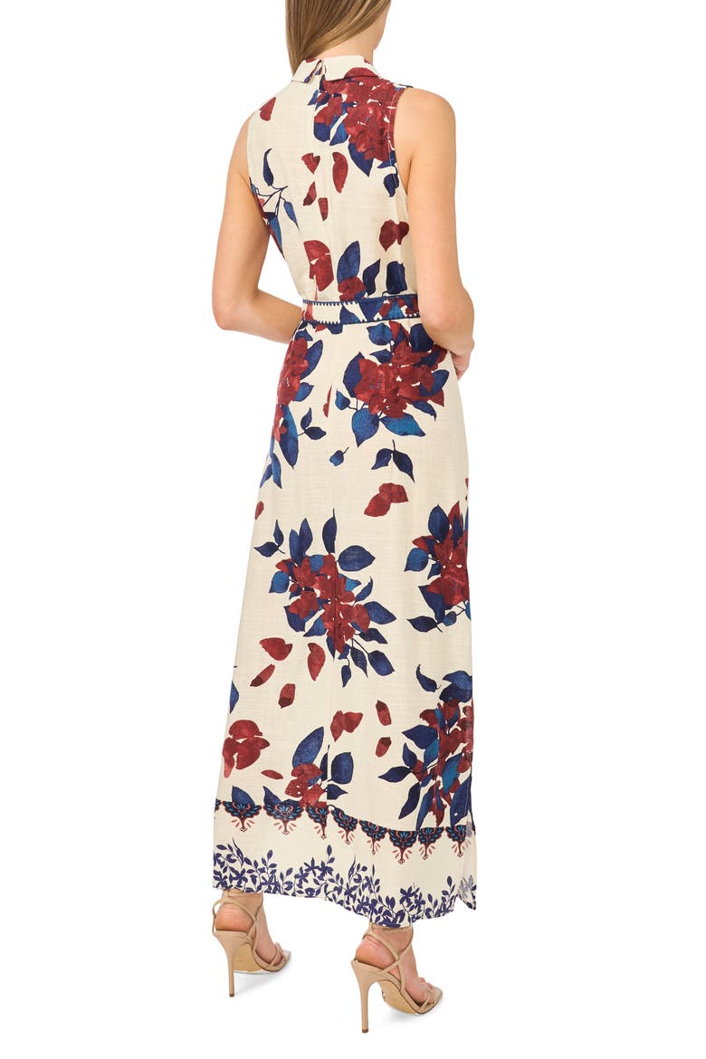 Collared Floral Sleeveless Dress, Alternate, color, RUM RAISIN