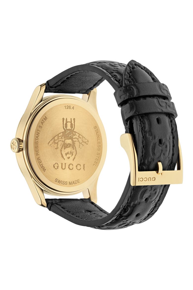 G-Timeless Leather Strap Watch, 38mm, Alternate, color, BLACK/ GOLD