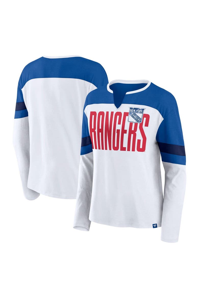 Women's Fanatics White/Blue New York Rangers Frozen Long Sleeve Notch Neck T-Shirt, Main, color, White