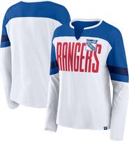 FANATICS Women's Fanatics White/Blue New York Rangers Frozen Long Sleeve Notch Neck T-Shirt