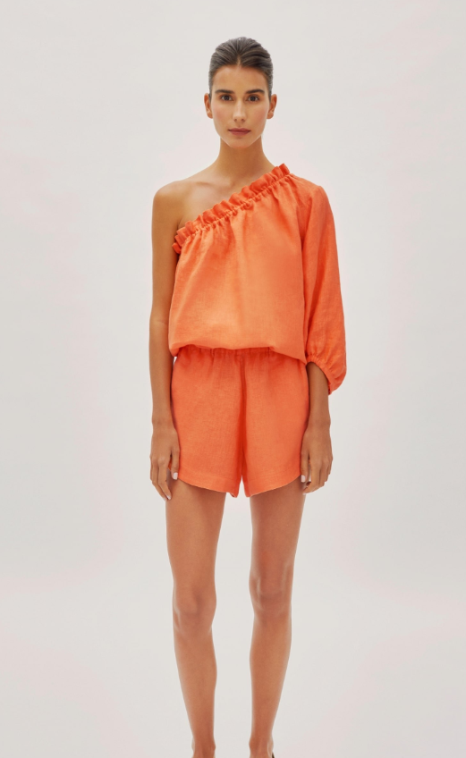 Labeca London Capri Citrus Linen One Sleeve Top in Orange 