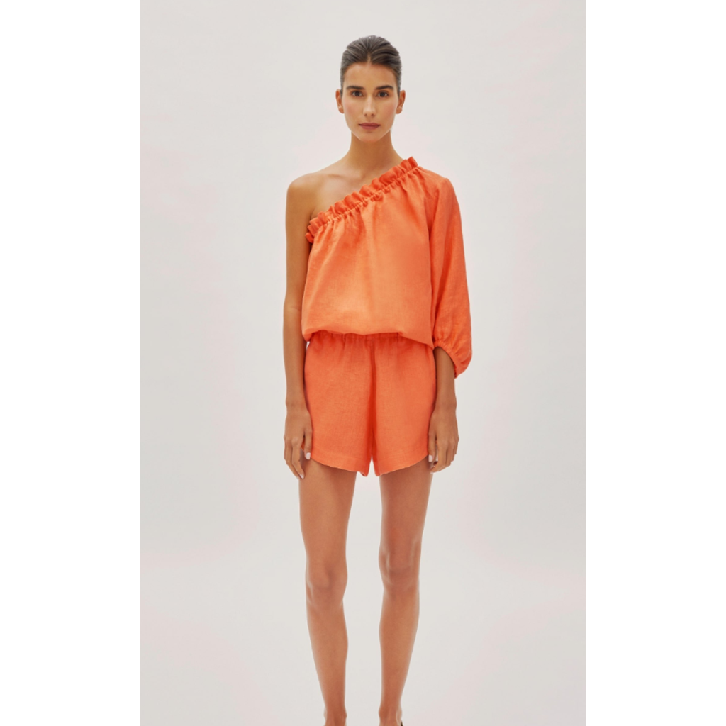Labeca London Capri Citrus Linen One Sleeve Top In Orange