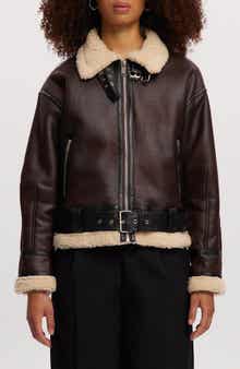 Noize Faux Shearling Trim Faux Leather Jacket