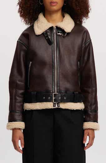 Noize Faux Shearling Trim Faux Leather Jacket