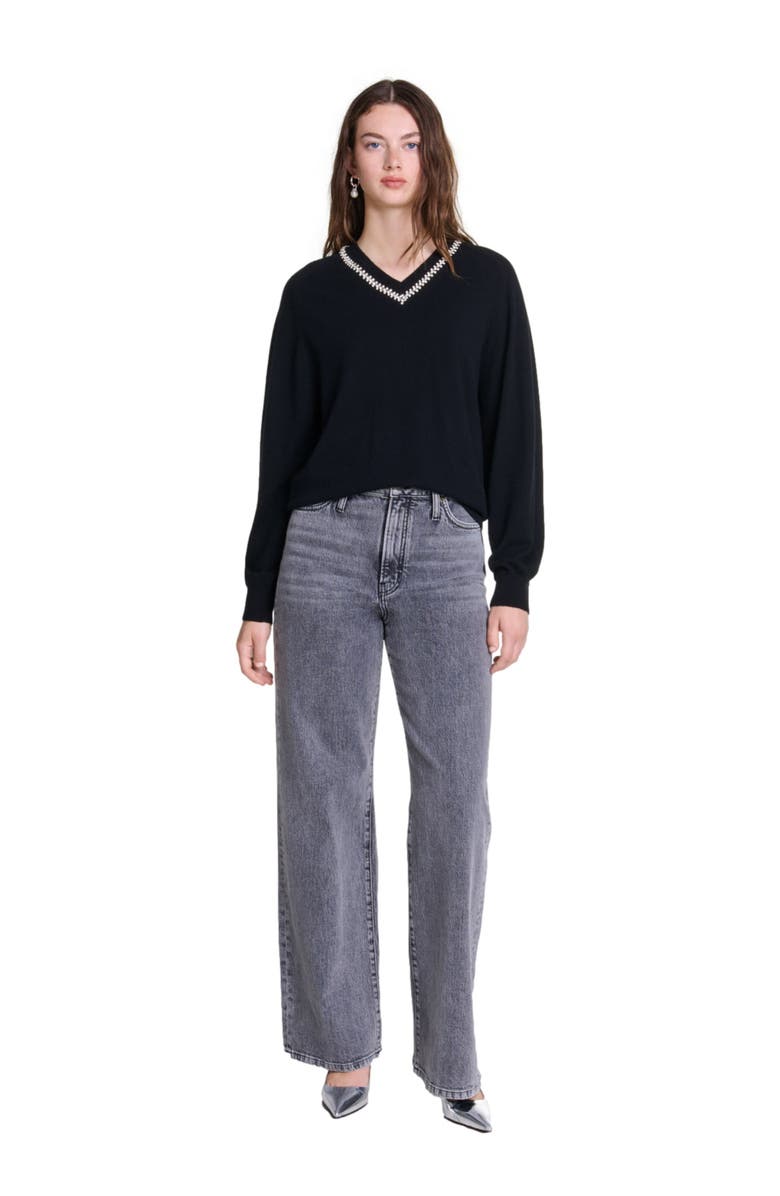 maje Knit sweater with rhinestone neck, Main, color, 