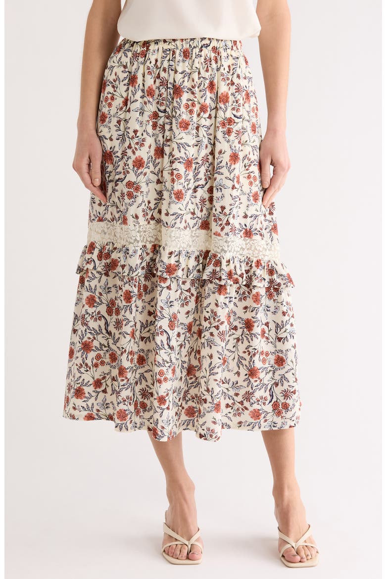 Ruffle Lace Inset Maxi Skirt, Main, color, IVORY- PINK FLEURETTE