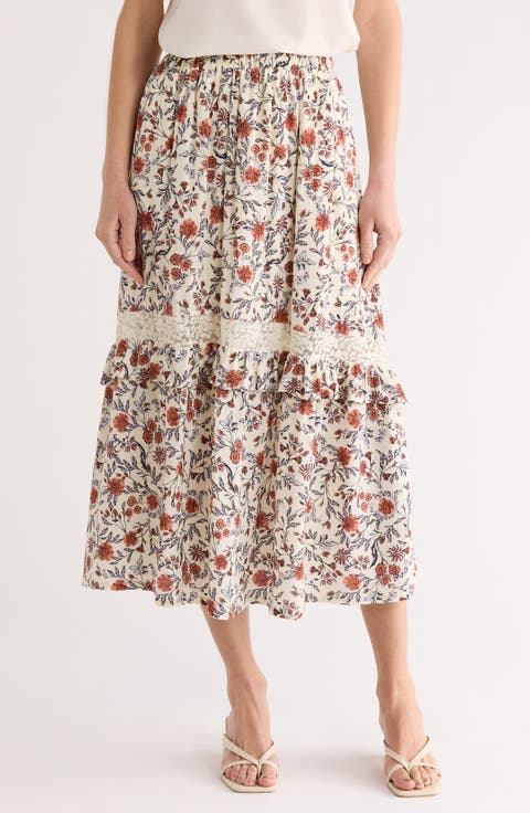 Ruffle Lace Inset Maxi Skirt