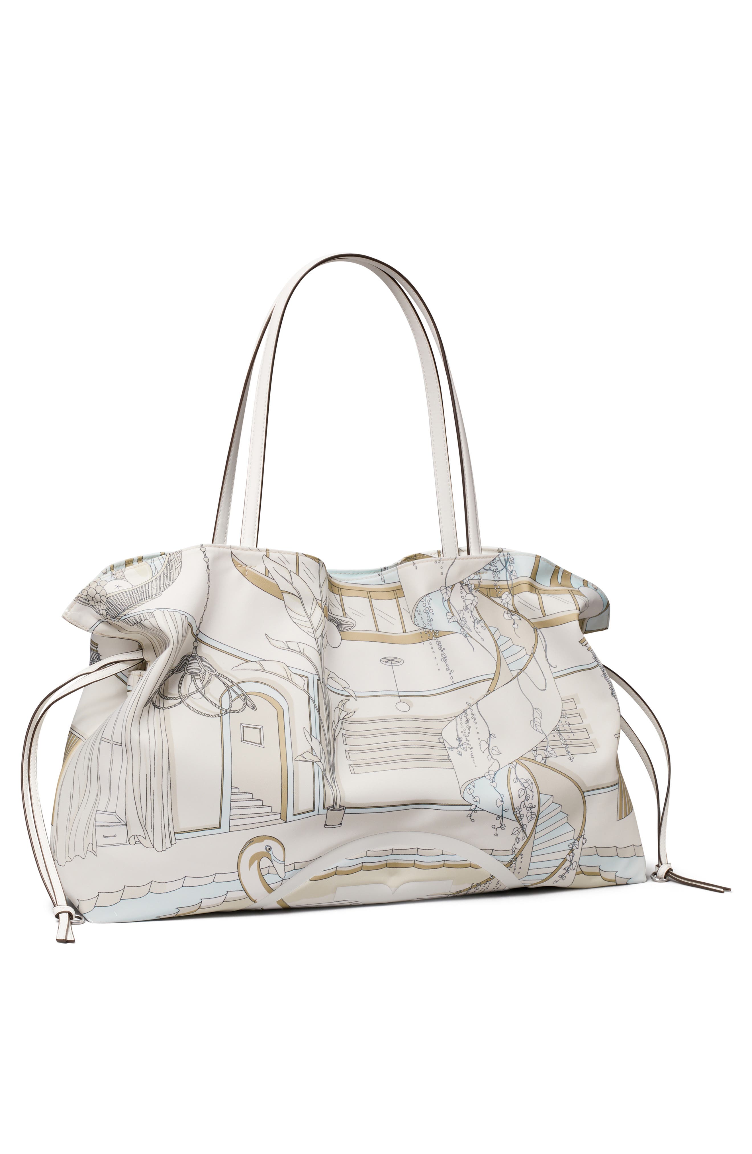 Tory Burch Ella Print Drawstring Tote, Alternate, color, The Pool Beige