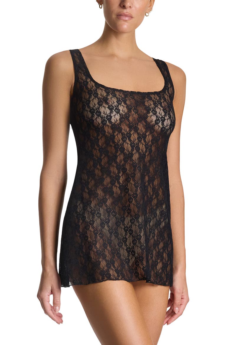 Kristi Sheer Lace Chemise, Alternate, color, BLACK