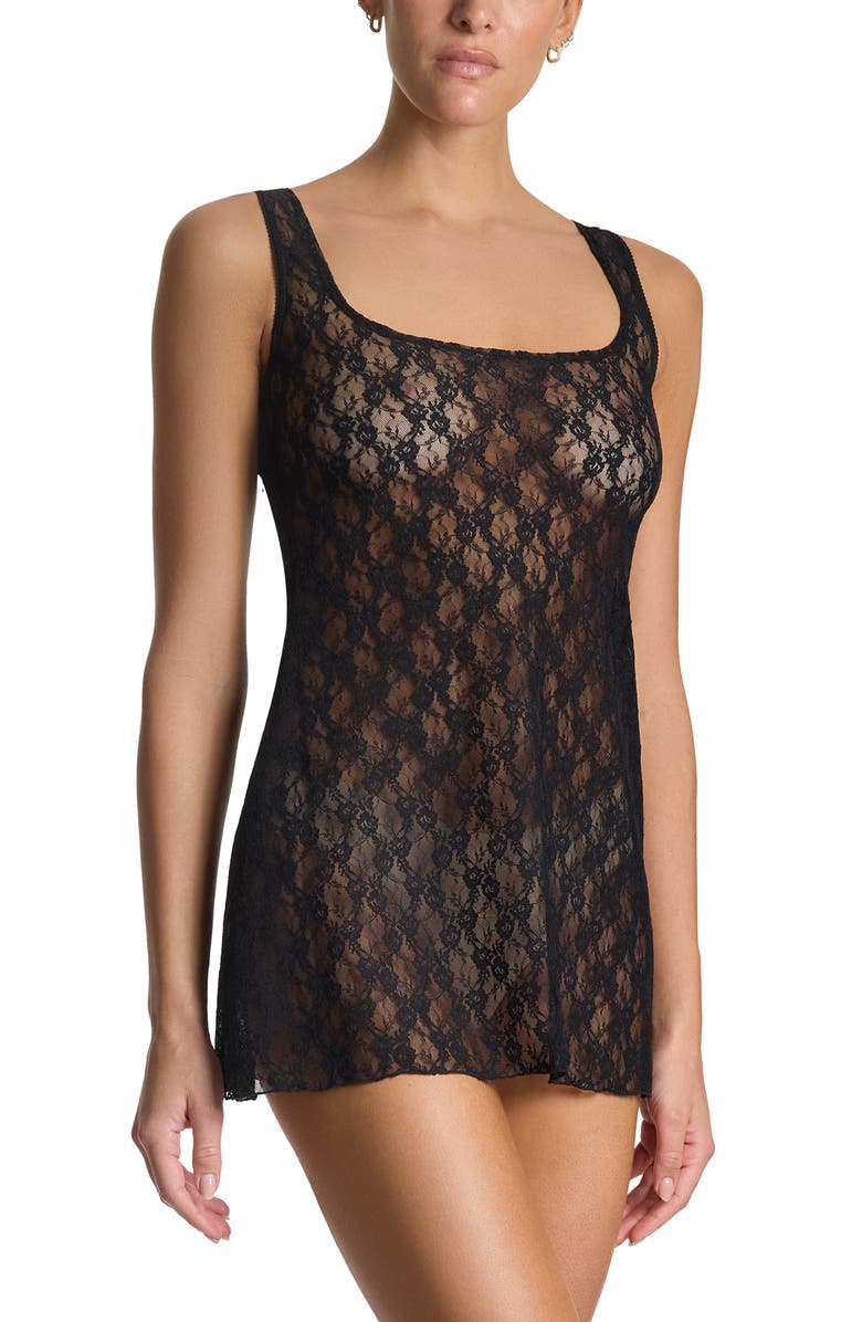 Hanky Panky Kristi Sheer Lace Chemise, Alternate, color, Black