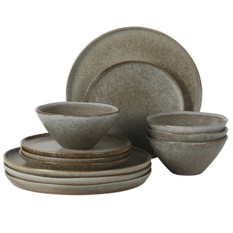Coastal Forest 12-Piece Triple Reactive Glaze Stoneware Dinnerware Set