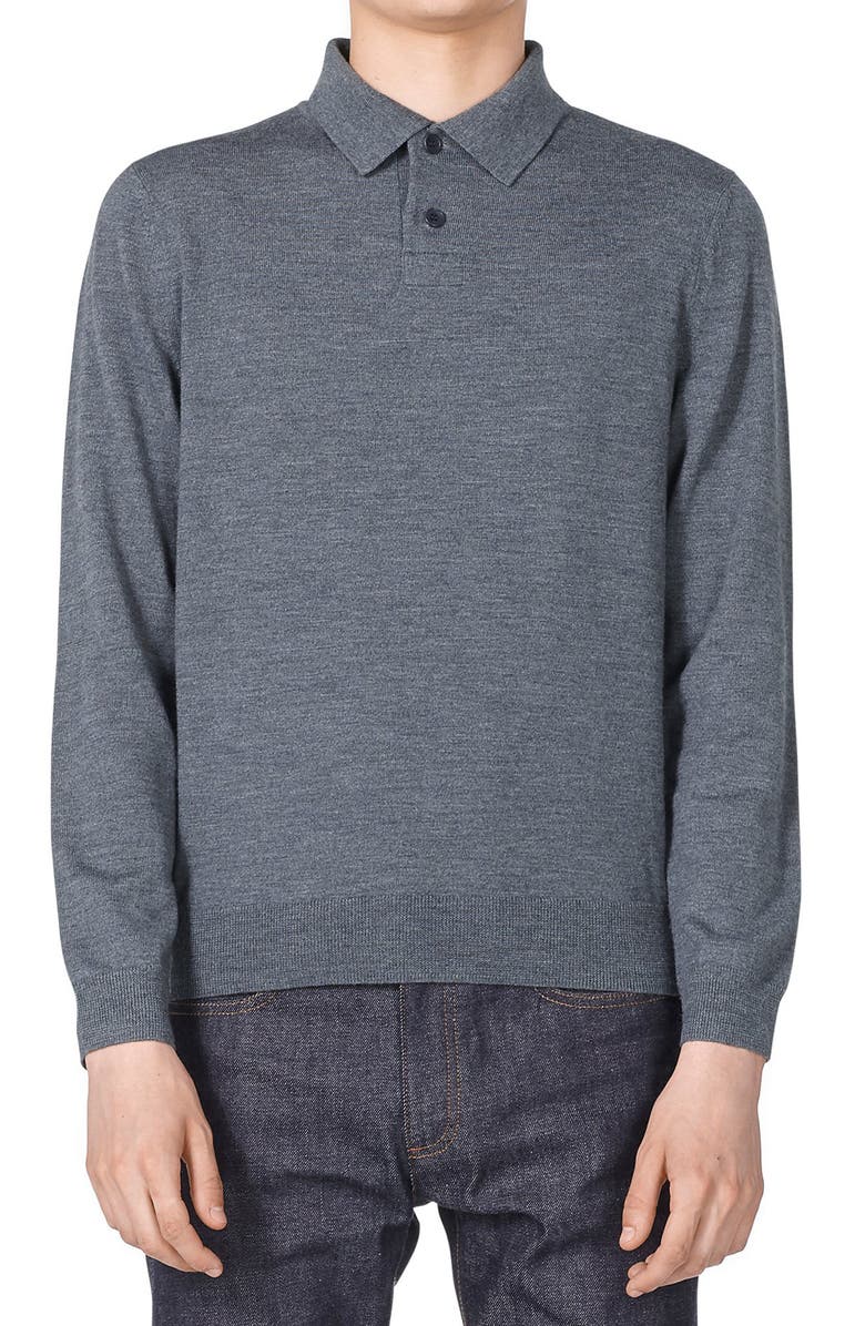 A.P.C. Long Sleeve Merino Wool Polo, Main, color, 