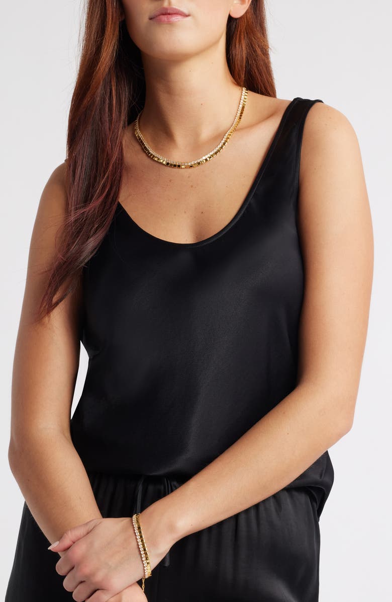 Nordstrom Cubic Zirconia Border Tile Necklace, Alternate, color, Clear- Gold