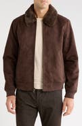 Rainforest Bonded Faux Suede Bomber Jacket with Faux Fur Collar