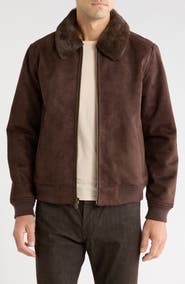 Rainforest Bonded Faux Suede Bomber Jacket with Faux Fur Collar