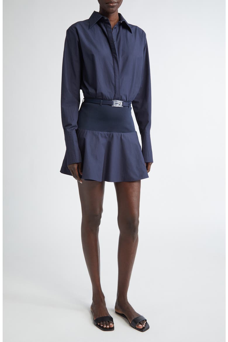 Irene Long Sleeve Mixed Media Shirtdress, Main, color, NAVY