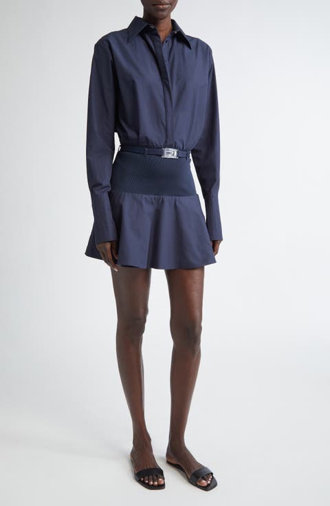 Irene Long Sleeve Mixed Media Shirtdress