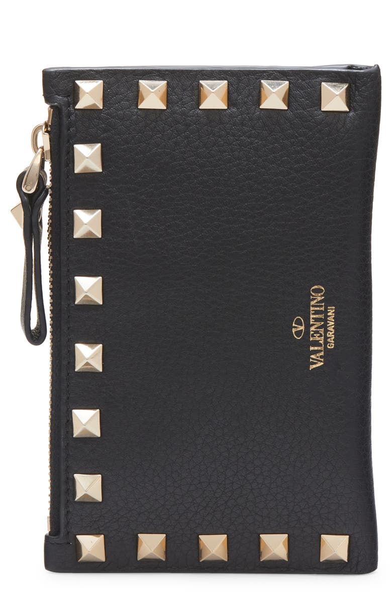 Valentino Garavani Rockstud Leather Bifold Wallet, Main, color, 