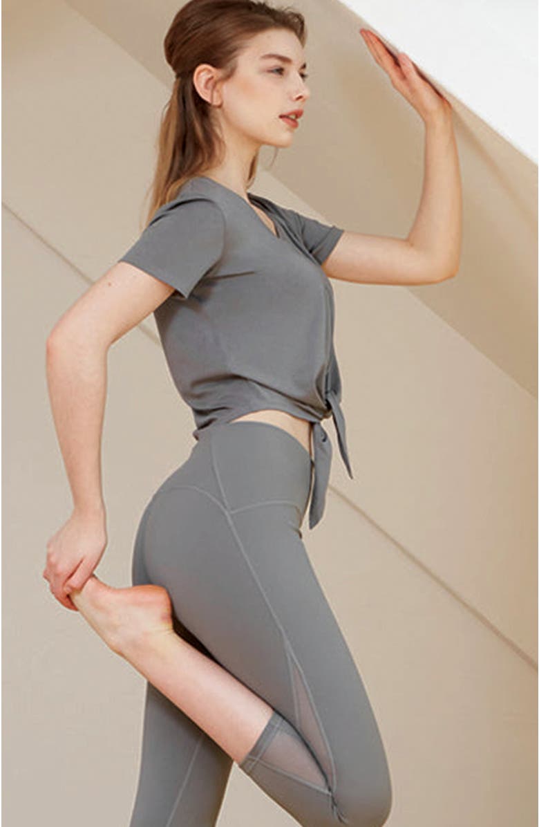 Rebody Active Knot your Race V Neck Short Sleeve Top, Alternate, color, Stone Olive