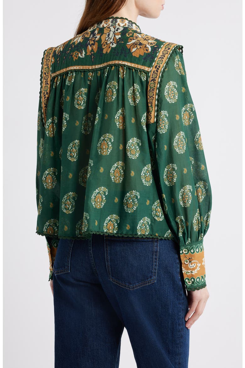 Tayla Paisley Cotton Button-Up Shirt, Alternate, color, GREEN