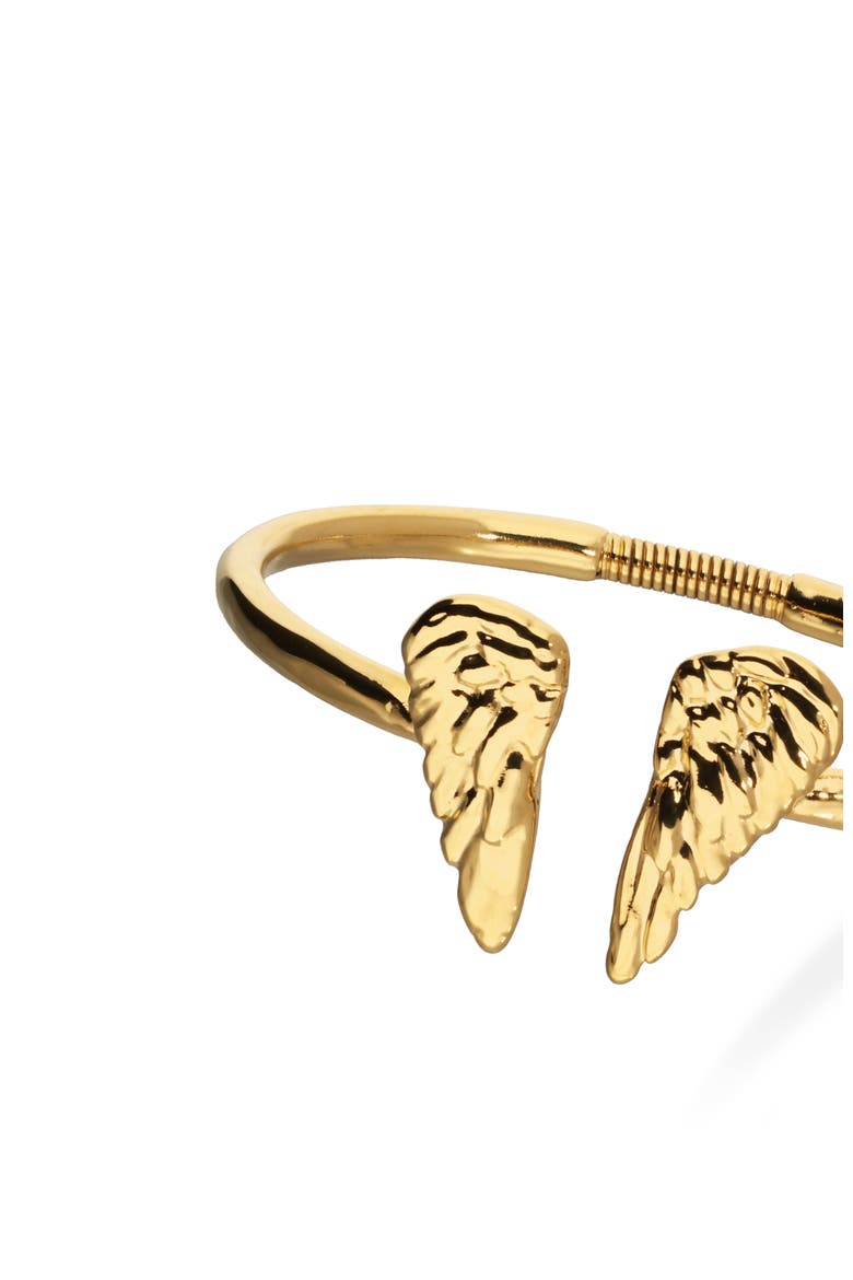 18K Gold-Plated Rigid Bracelet With Wing Detail At The Ends, Alternate, color, Metallic Gold