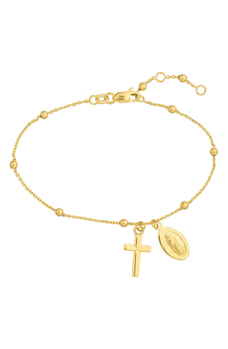 HAWLEY ST 14K Gold Virgin Mary & Cross Charm Chain Bracelet, Main, color, 
