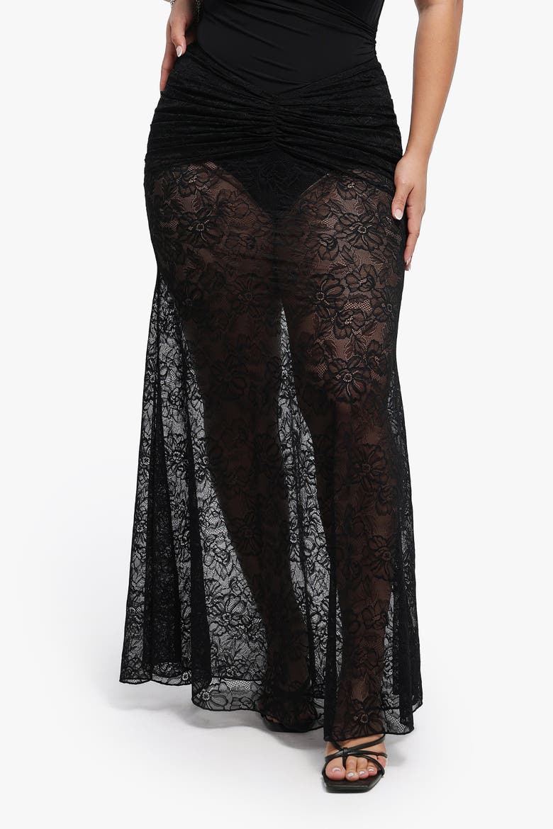 Shapewear Lace Fishtail Coverup Maxi Skirt, Alternate, color, Jet