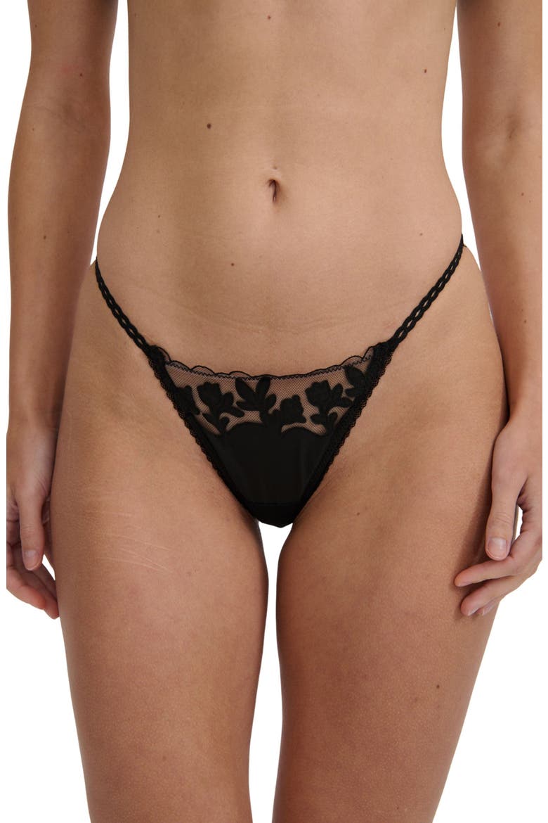 St. Clair Embroidered Thong, Main, color, BLACK